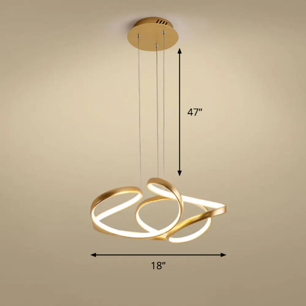 Gold Metal Twisty Led Chandelier - Simple Style Hanging Lamp For Restaurants / 18’ Warm