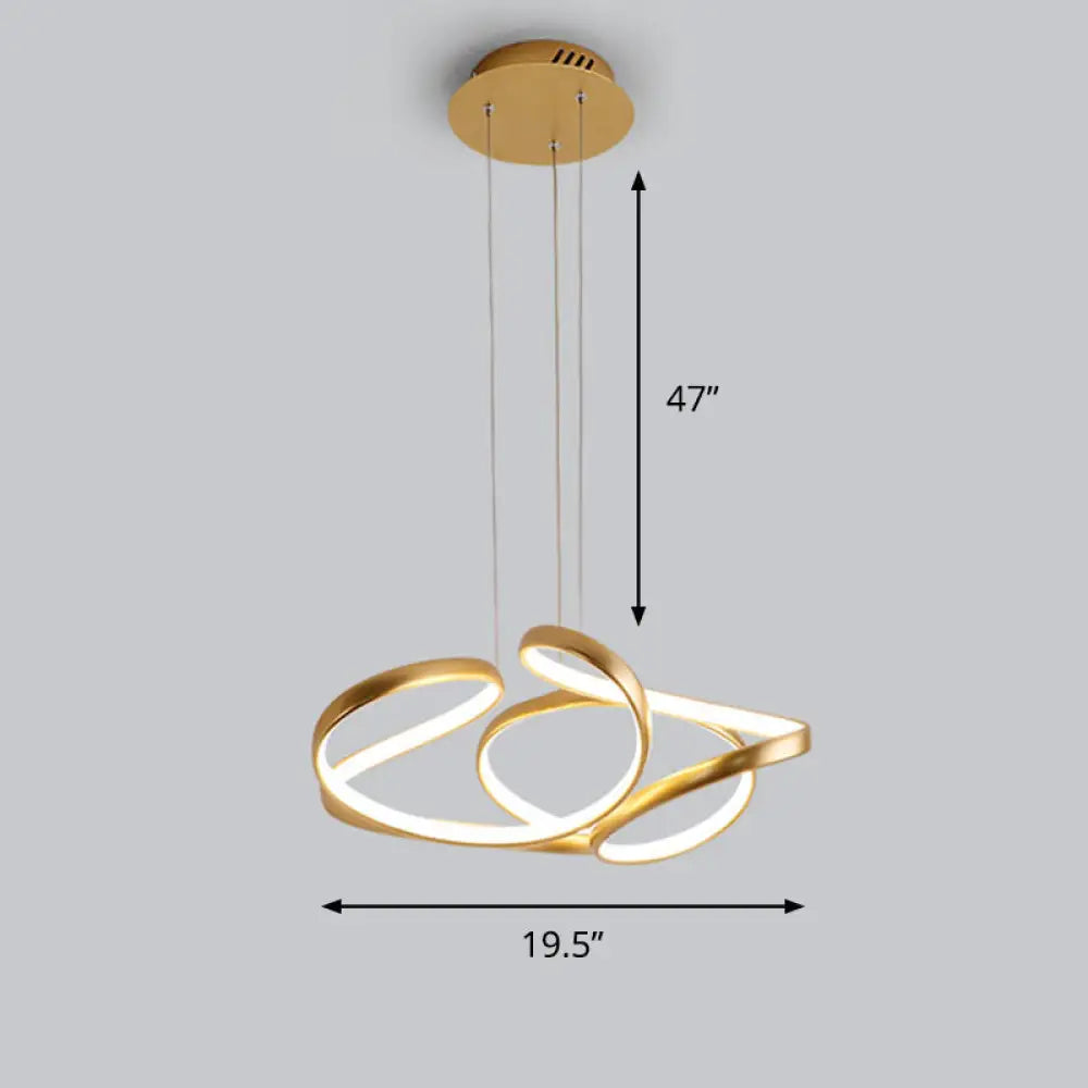 Gold Metal Twisty Led Chandelier - Simple Style Hanging Lamp For Restaurants / 19.5’ White