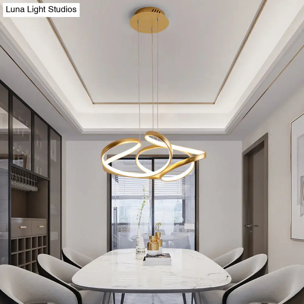 Modern Gold Led Chandelier For Restaurants - Metal Twist Design