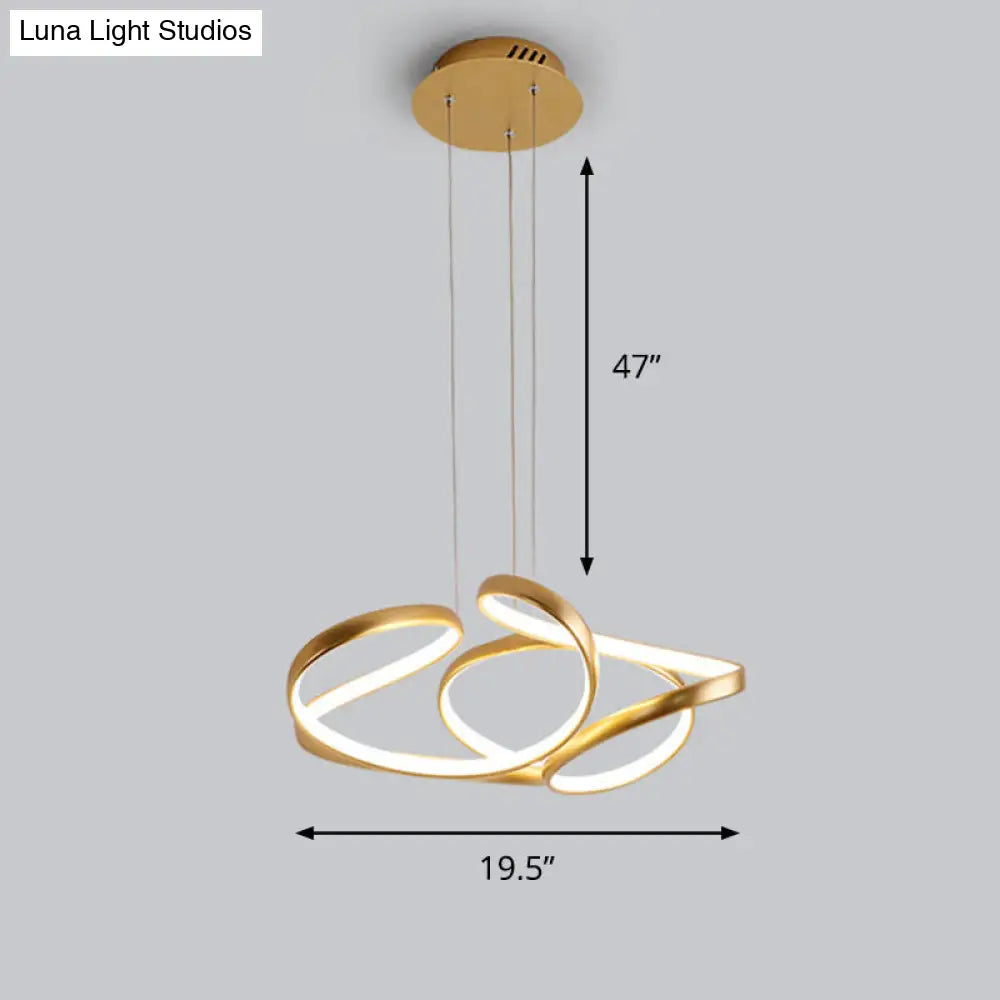 Modern Gold Led Chandelier For Restaurants - Metal Twist Design / 19.5 White