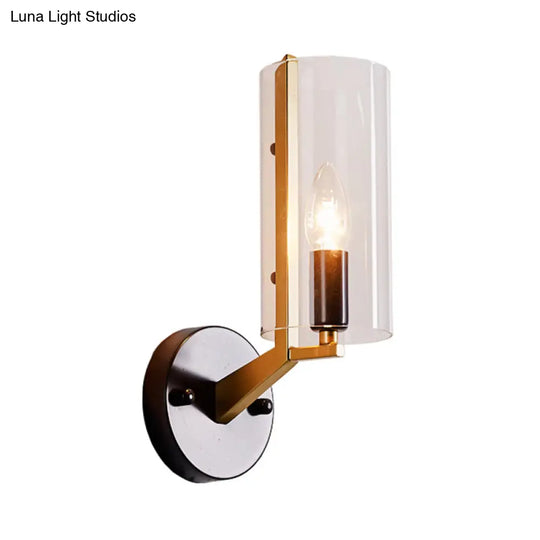 Gold Metal Wall Mounted Candle Lamp With Clear Glass Shade