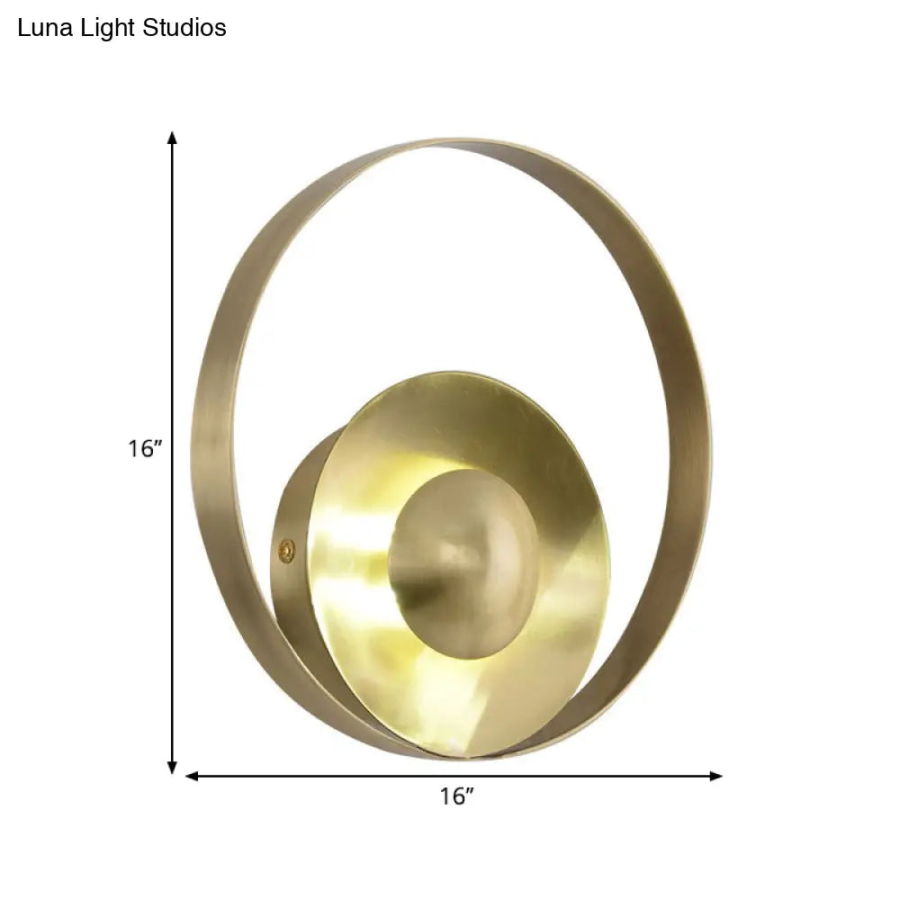 Gold Metal Wall Sconce: Circular Colony Light Fixture For Living Room