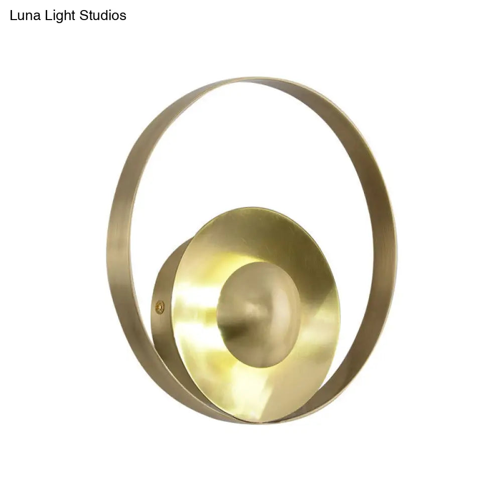 Gold Metal Wall Sconce: Circular Colony Light Fixture For Living Room