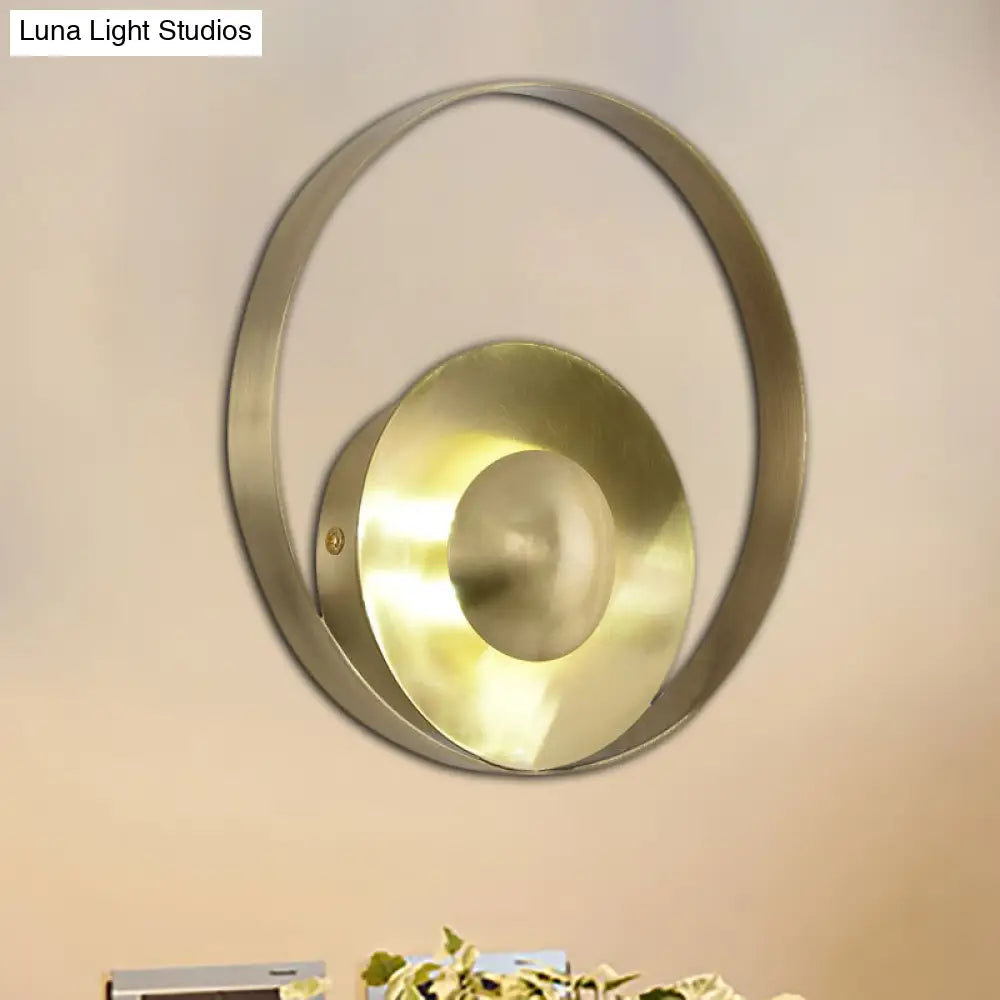 Gold Metal Wall Sconce: Circular Colony Light Fixture For Living Room