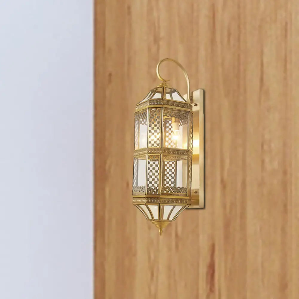 Gold Metal Wall Sconce Light Fixture - Traditional Geometric 3-Bulb Lamp For Foyer