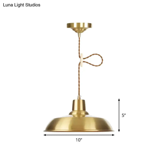 Gold Metallic Adjustable Suspension Pendant Light With Warehouse Barn Shade