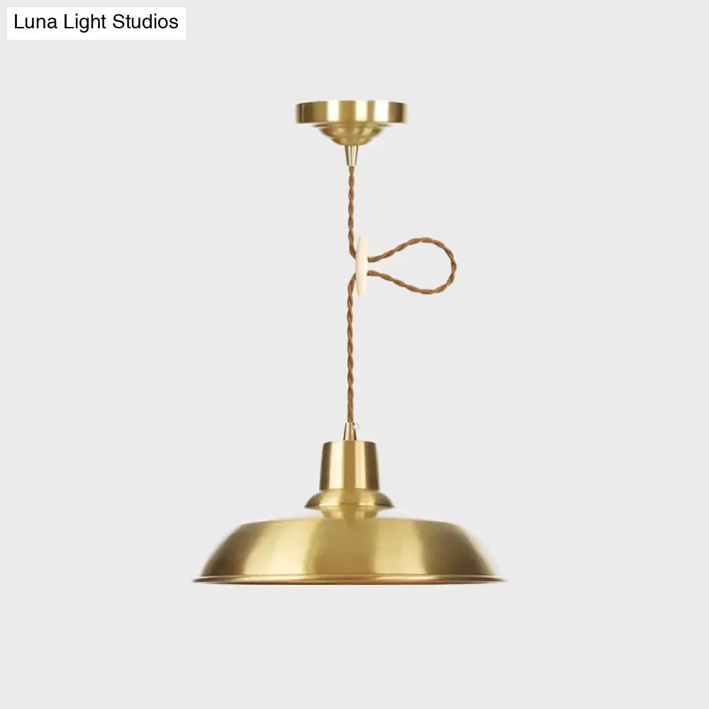 Gold Metallic Adjustable Suspension Pendant Light With Warehouse Barn Shade