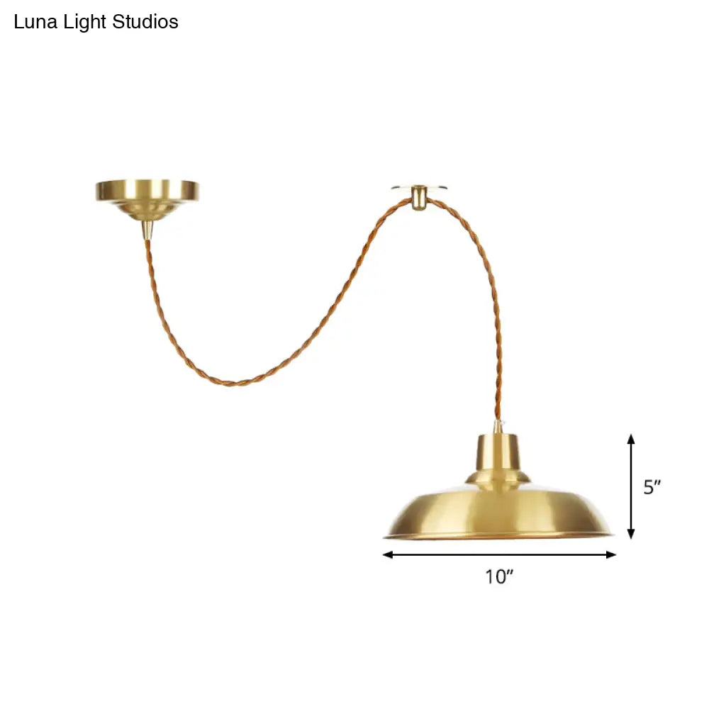 Gold Metallic Adjustable Suspension Pendant Light With Warehouse Barn Shade