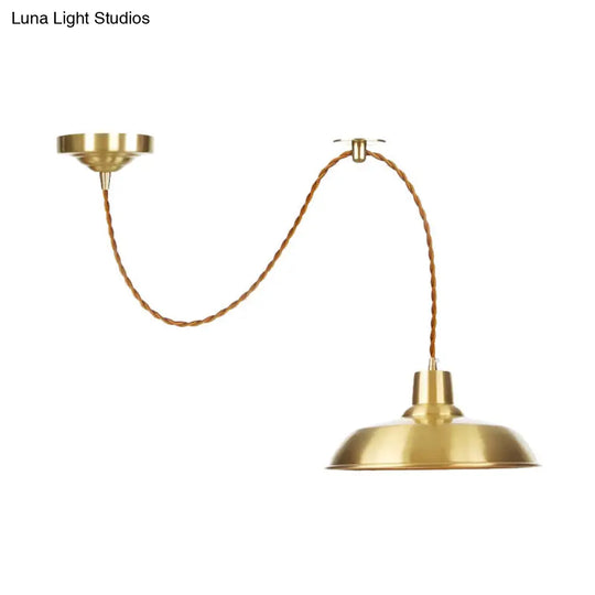 Gold Metallic Warehouse Pendant Light With Adjustable Suspension