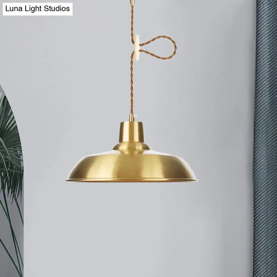 Gold Metallic Adjustable Suspension Pendant Light With Warehouse Barn Shade