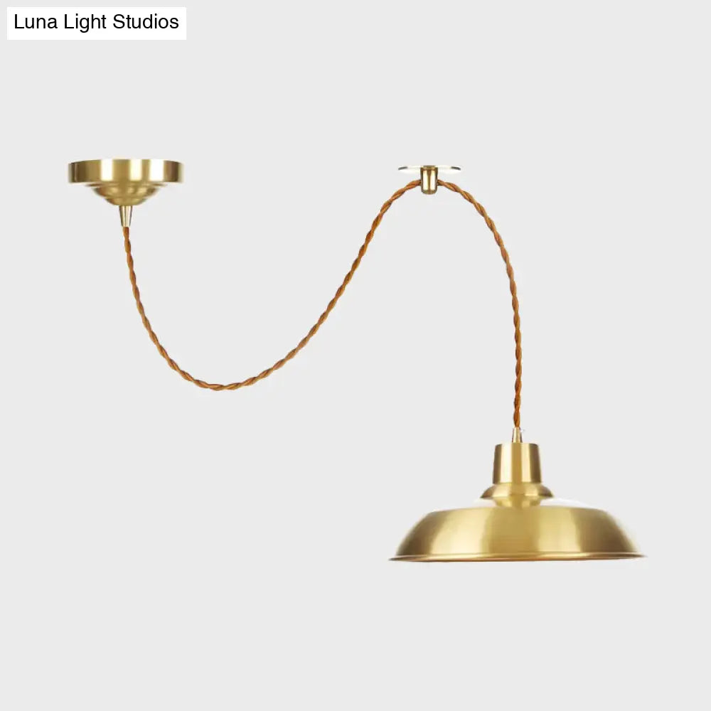 Gold Metallic Warehouse Pendant Light With Adjustable Suspension