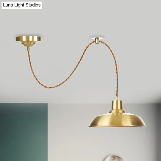 Gold Metallic Warehouse Pendant Light With Adjustable Suspension