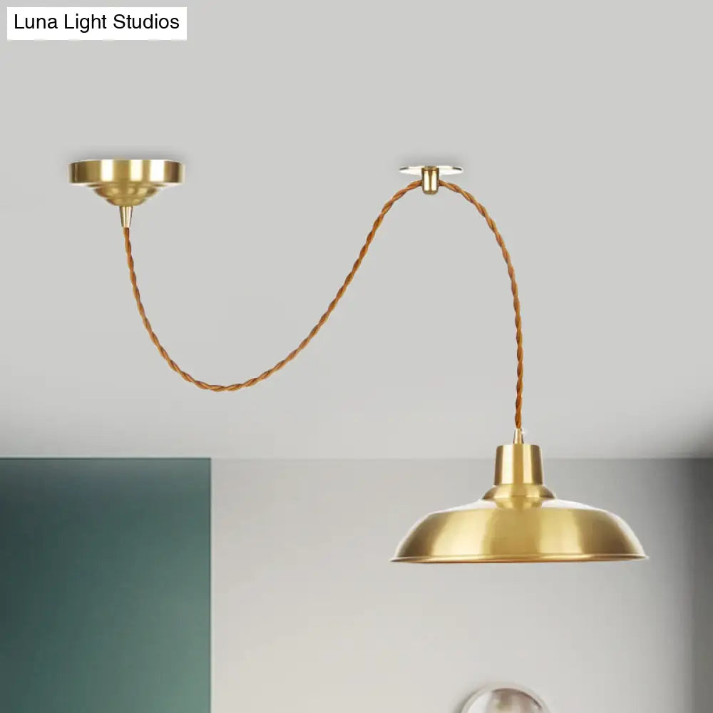 Gold Metallic Adjustable Suspension Pendant Light With Warehouse Barn Shade