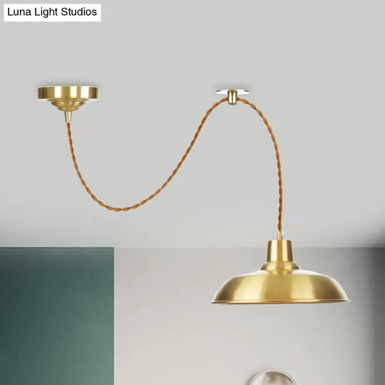 Gold Metallic Adjustable Suspension Pendant Light With Warehouse Barn Shade