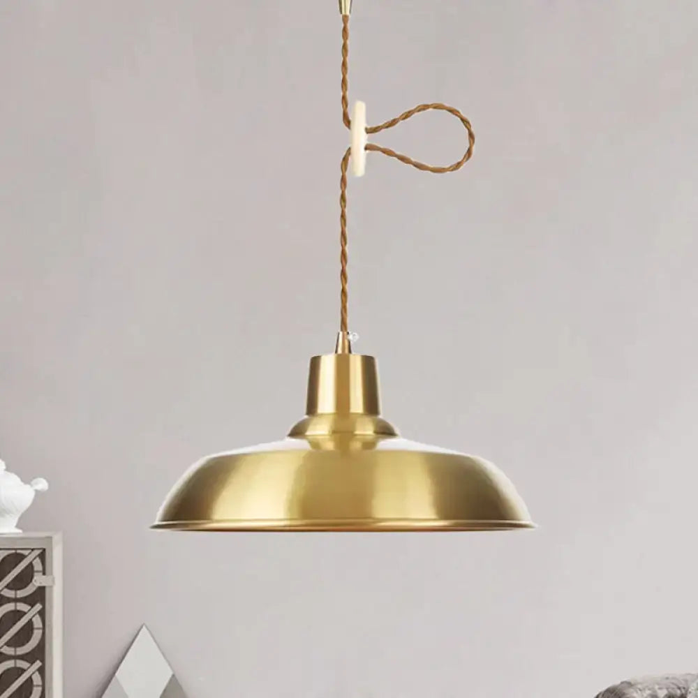 Gold Metallic Adjustable Suspension Pendant Light With Warehouse Barn Shade / A