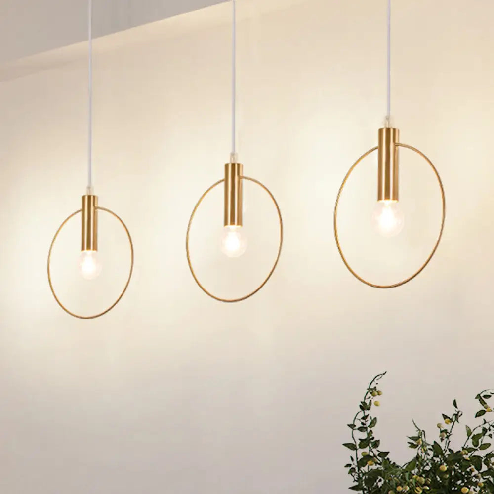 Gold Metallic Bedroom Suspension Lamp With Simple Tube Down Lighting