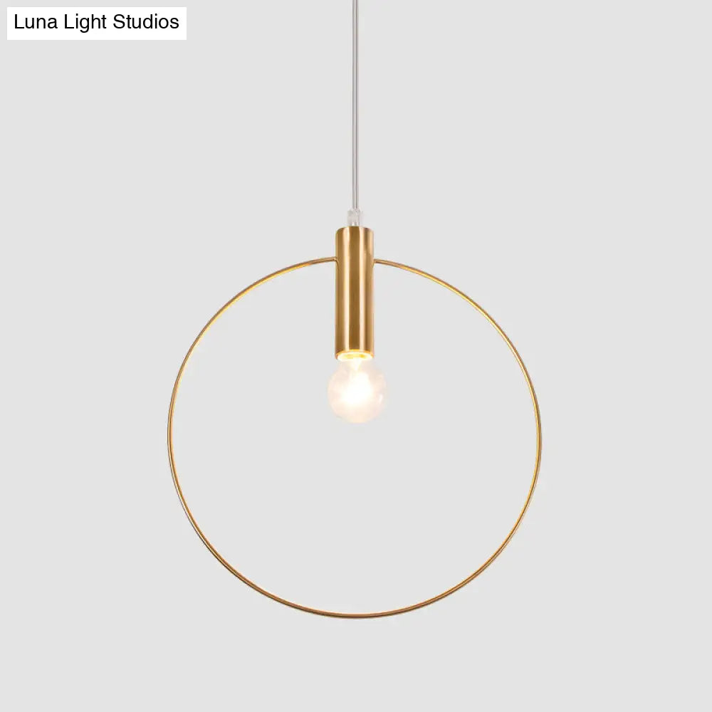 Gold Metallic Bedroom Suspension Lamp With Simple Tube Down Lighting