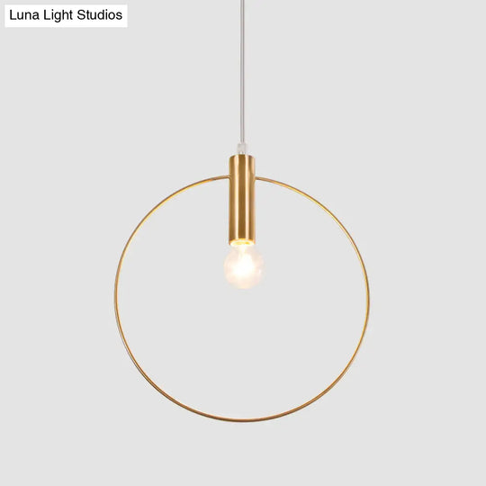 Gold Metallic Bedroom Suspension Lamp With Simple Tube Down Lighting