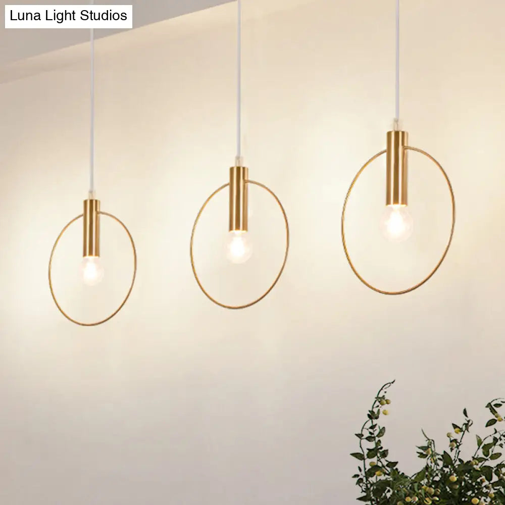 Gold Suspension Lamp With Simple Tube Down Lighting For Bedrooms - 1 Light Metallic Design