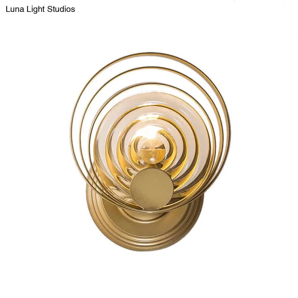 Gold Metallic Circular Ripple Glass Wall Light For Modern Living Room - 1/2 Fixture