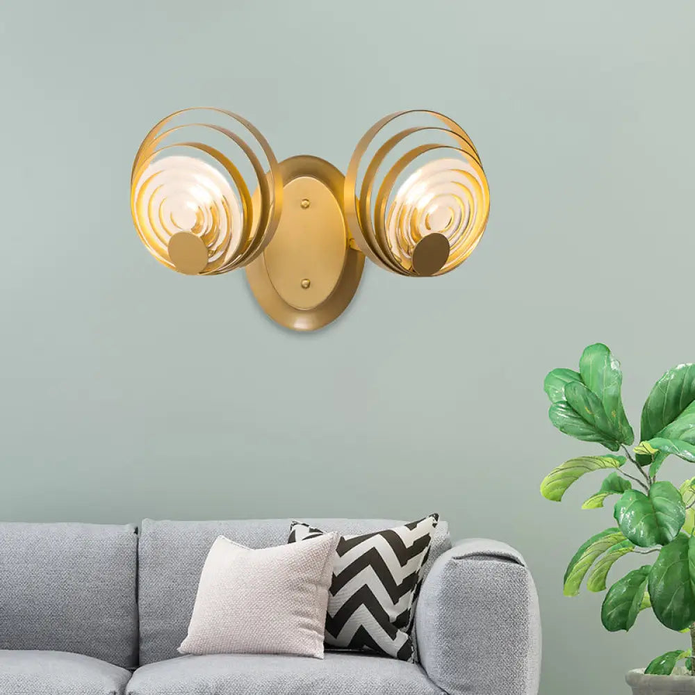 Gold Metallic Circular Ripple Glass Wall Light For Modern Living Room - 1/2 Fixture 2 /