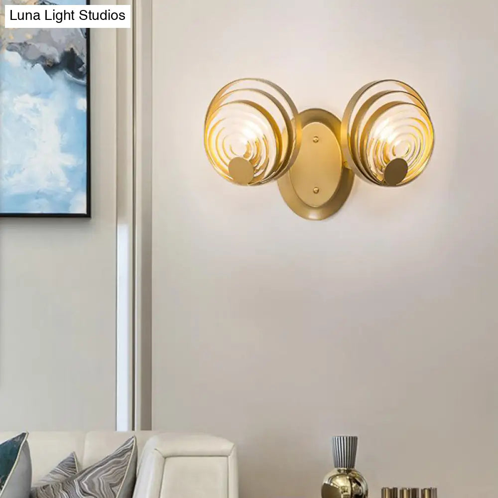 Gold Metallic Circular Ripple Glass Wall Light For Modern Living Room - 1/2 Fixture