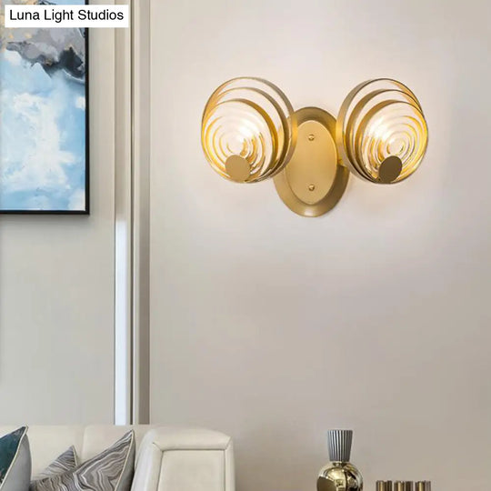 Gold Metallic Circular Ripple Glass Wall Light For Modern Living Room - 1/2 Fixture