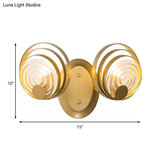 Gold Metallic Circular Ripple Glass Wall Light For Modern Living Room - 1/2 Fixture