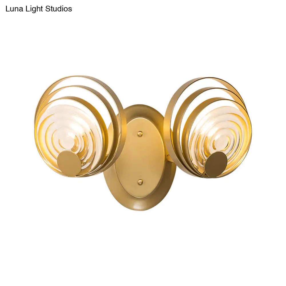 Gold Metallic Circular Ripple Glass Wall Light For Modern Living Room - 1/2 Fixture