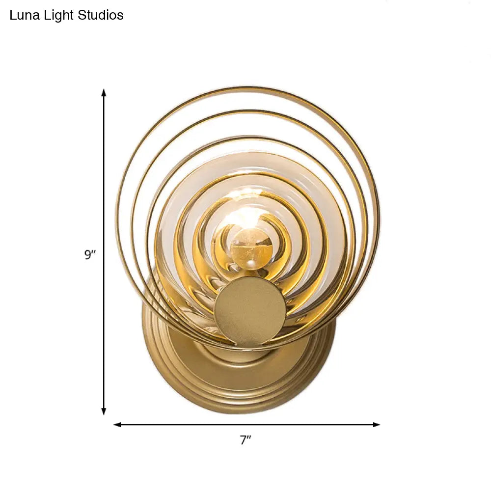 Gold Metallic Circular Ripple Glass Wall Light For Modern Living Room - 1/2 Fixture