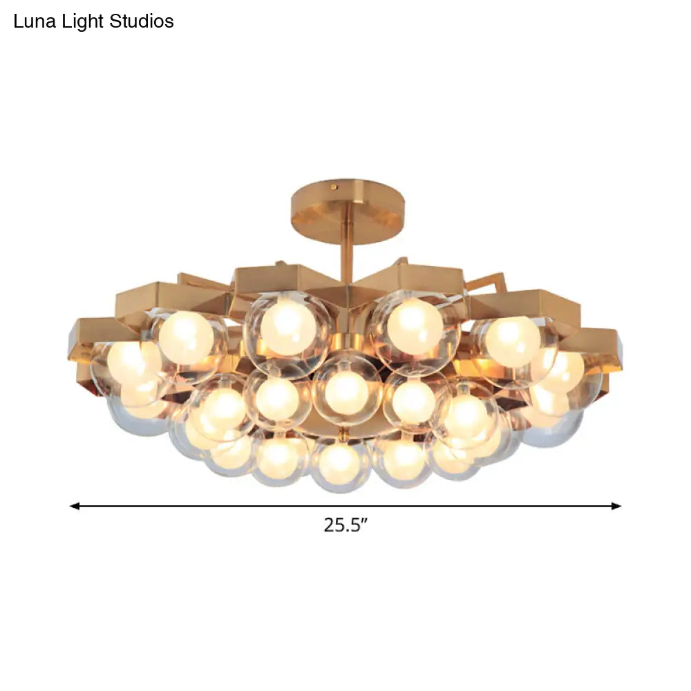 Gold Metallic Flower Chandelier - Elegant Living Room Hanging Light With Globe Shade (24 Lights)