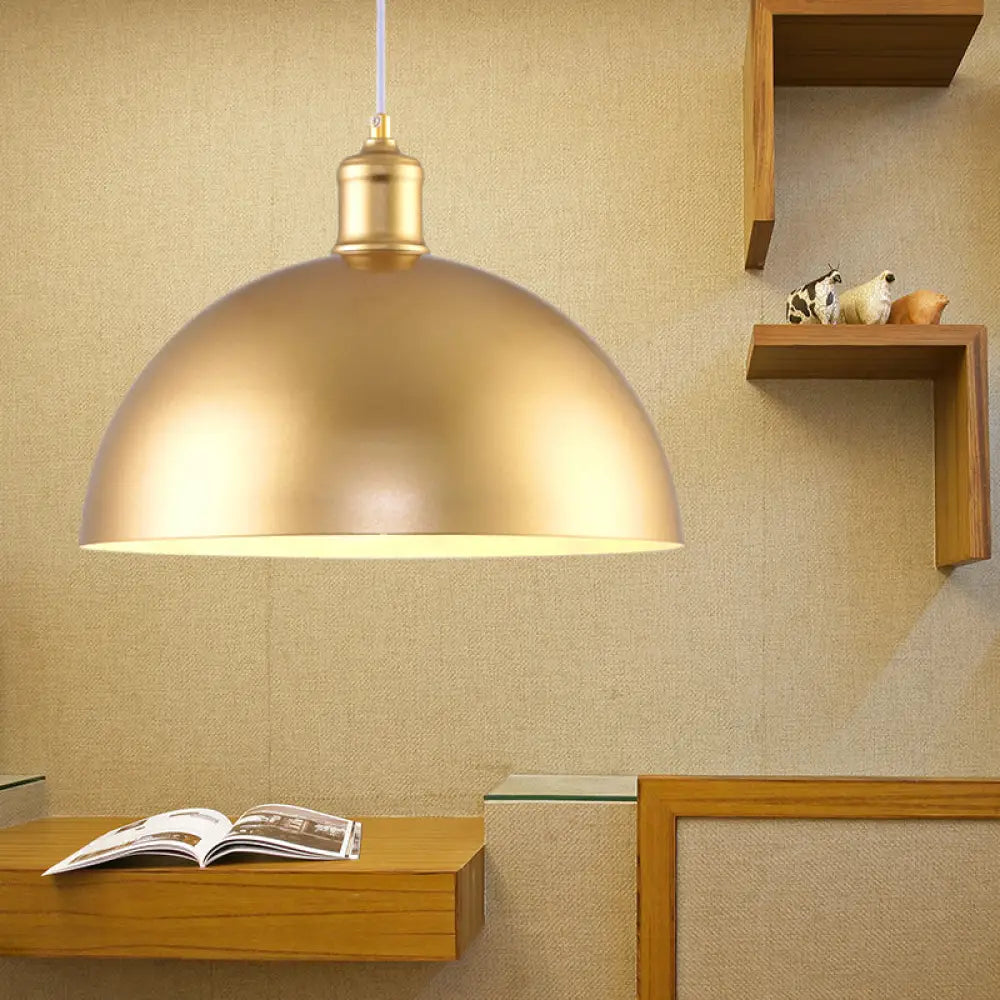 Gold Metallic Height Adjustable Dome Pendant Light For Bedroom / 12’