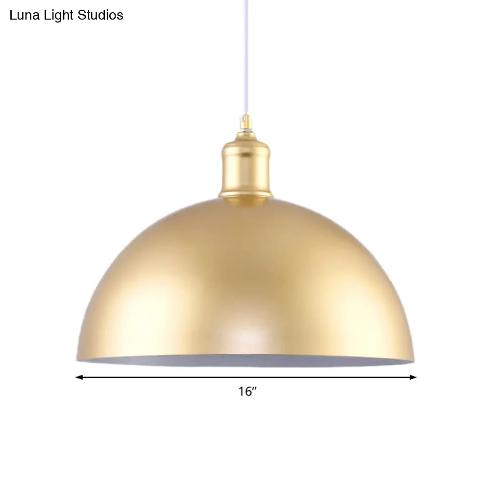 Gold Metallic Height Adjustable Dome Pendant Light For Bedroom