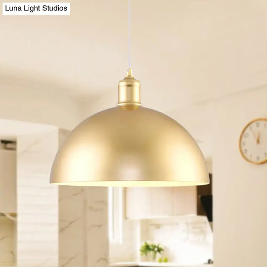 Gold Metallic Height Adjustable Dome Pendant Light For Bedroom