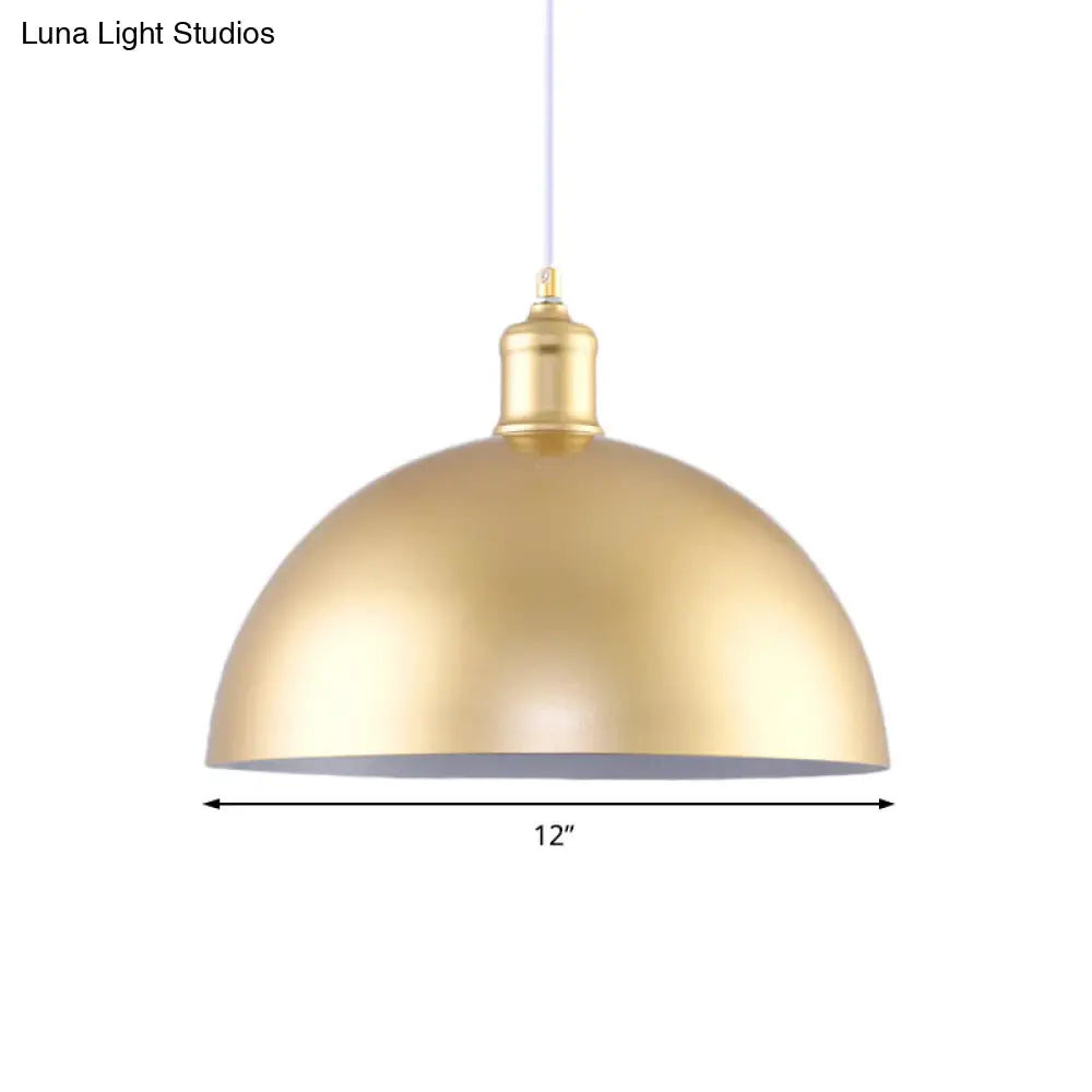 Gold Industrial Dome Hanging Light Height Adjustable Pendant For Bedroom 12/16 Diameter