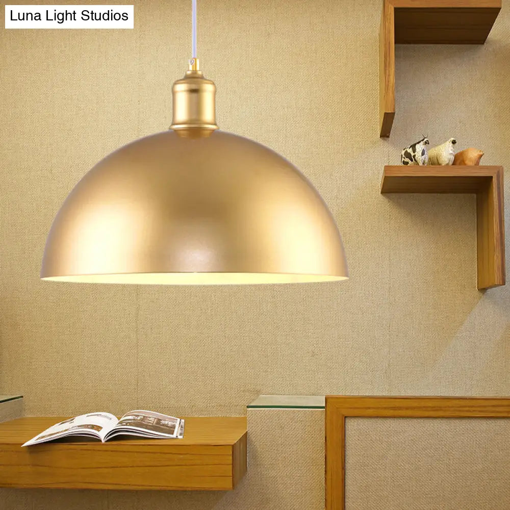 Gold Industrial Dome Hanging Light Height Adjustable Pendant For Bedroom 12/16 Diameter / 12