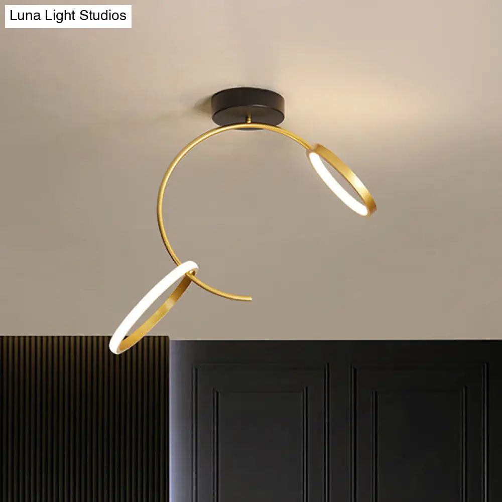 Gold Metallic Hoop Semi Flush Lamp - 18/21.5 Width Led Close To Ceiling Lighting Warm Or White Light