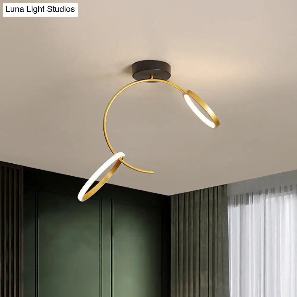Gold Metallic Hoop Semi Flush Lamp - 18/21.5 Width Led Close To Ceiling Lighting Warm Or White Light