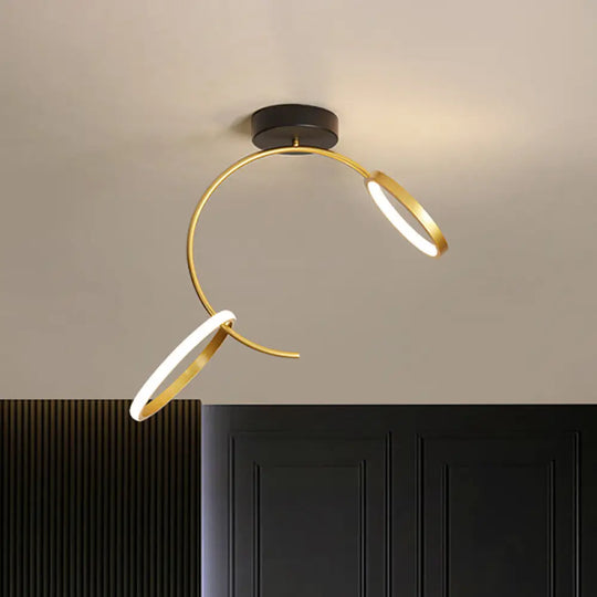 Gold Metallic Hoop Semi Flush Lamp - 18’/21.5’ Width Led Close To Ceiling Lighting Warm Or