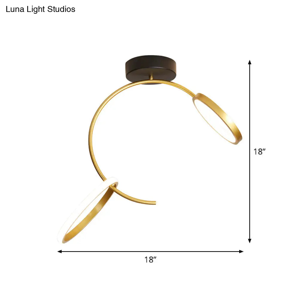 Gold Metallic Hoop Semi Flush Lamp - 18/21.5 Width Led Close To Ceiling Lighting Warm Or White Light