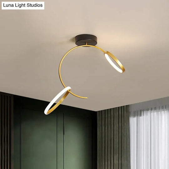 Gold Metallic Hoop Semi Flush Lamp - 18’/21.5’ Width Led Close To Ceiling Lighting Warm Or