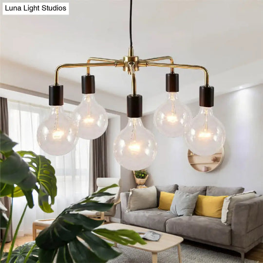 Gold Metallic Industrial Chandelier - Multi Light Living Room Hanging Fixture