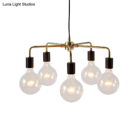 Gold Metallic Industrial Chandelier: Exposed Multi Light Fixture For Living Room Hanging