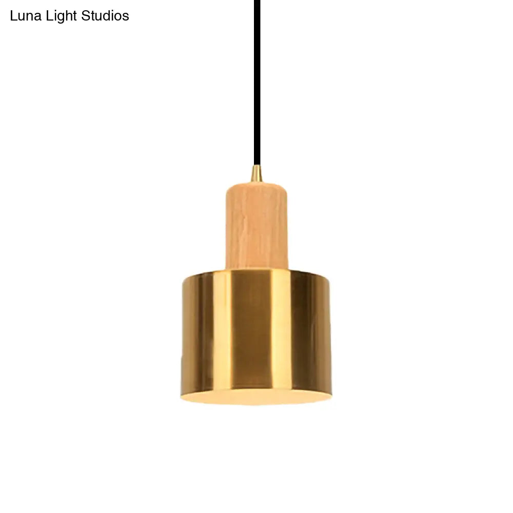 Gold Metallic Kitchen Pendant Light In Modern Drum Shape