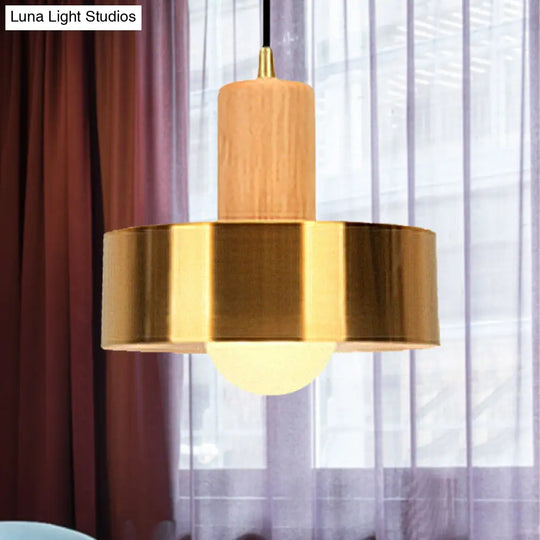 Gold Drum Pendant Light For Modern Kitchen - Metallic Ceiling Lamp With 1