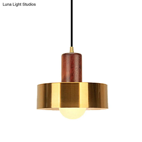 Gold Drum Pendant Light For Modern Kitchen - Metallic Ceiling Lamp With 1