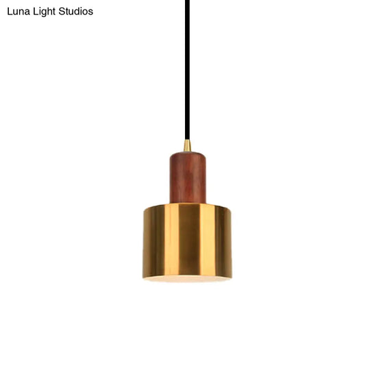 Gold Drum Pendant Light For Modern Kitchen - Metallic Ceiling Lamp With 1