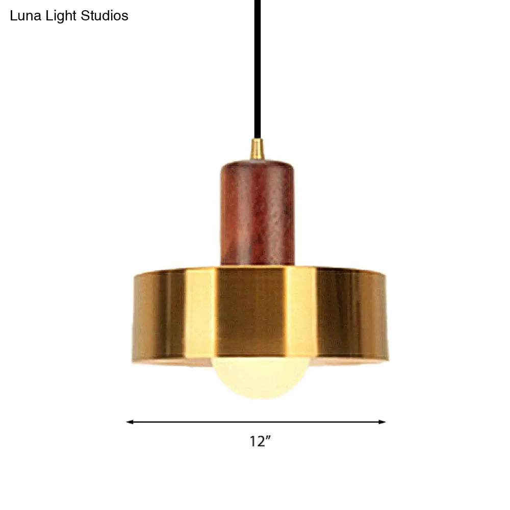 Gold Drum Pendant Light For Modern Kitchen - Metallic Ceiling Lamp With 1