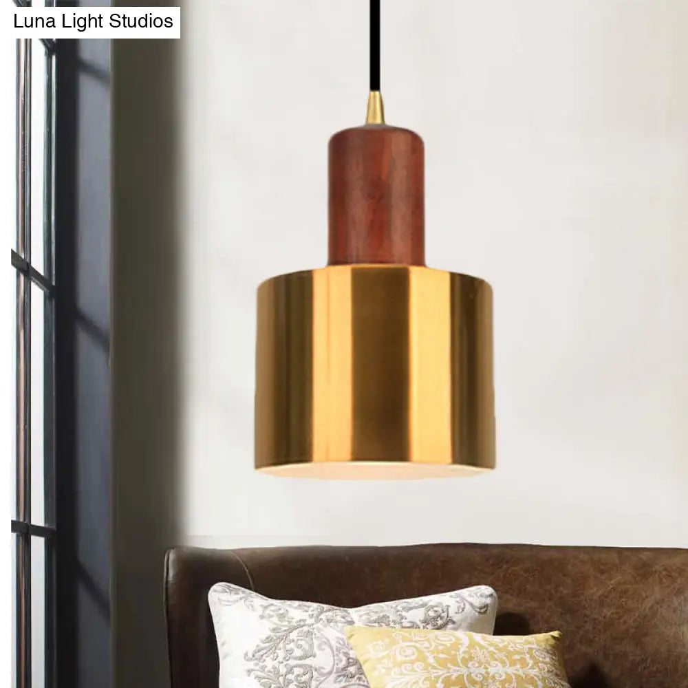 Gold Drum Pendant Light For Modern Kitchen - Metallic Ceiling Lamp With 1