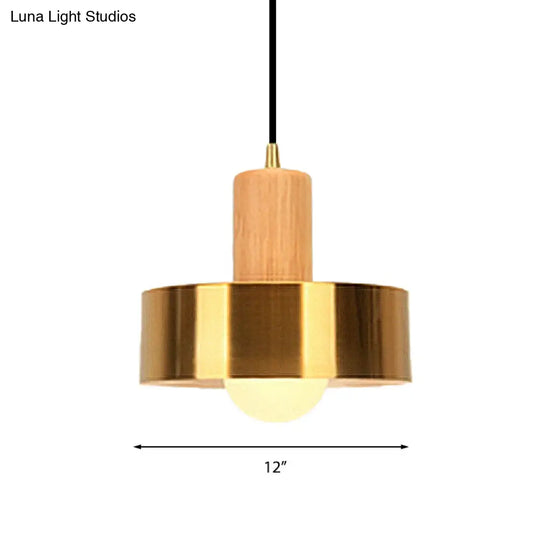 Gold Drum Pendant Light For Modern Kitchen - Metallic Ceiling Lamp With 1